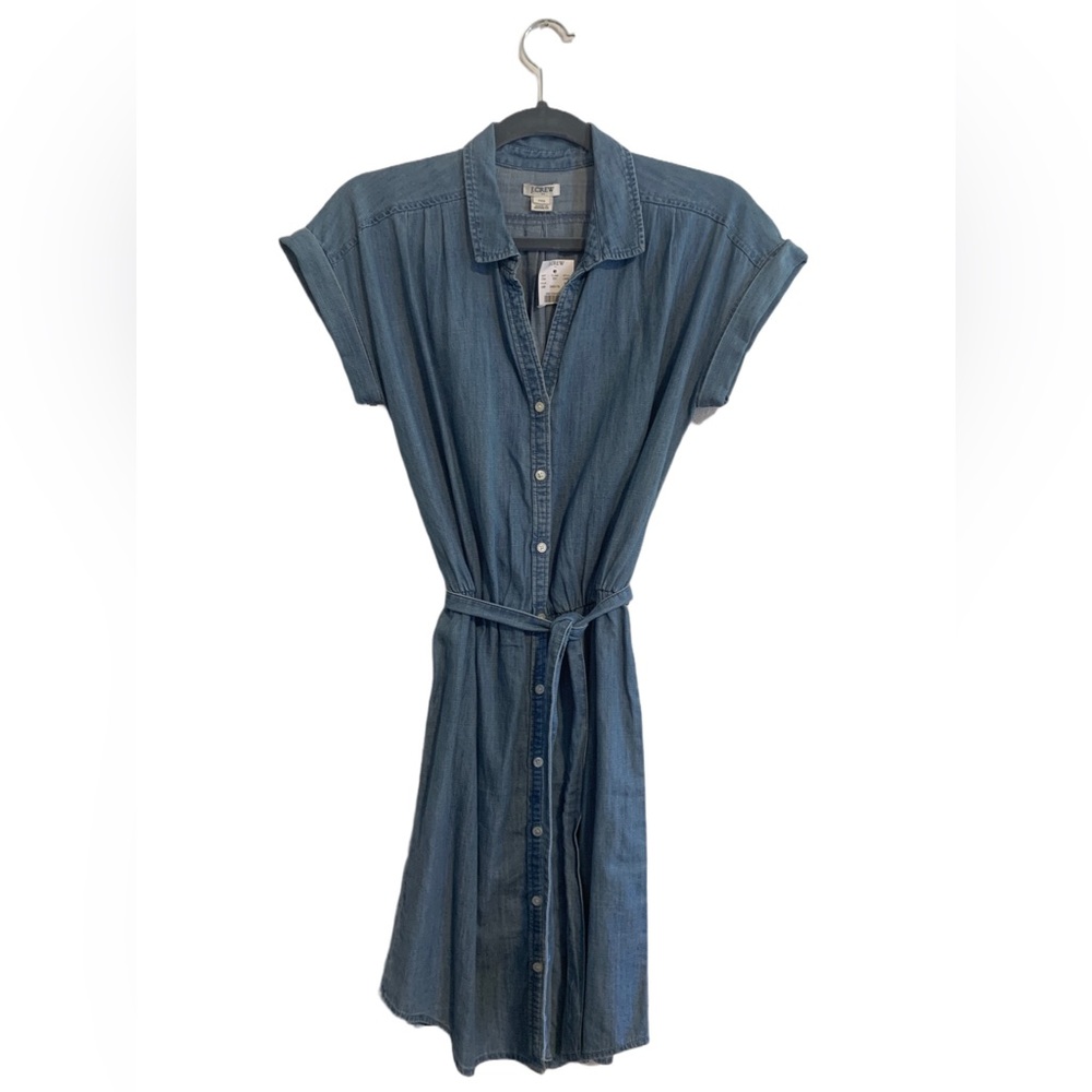 J Crew Women’s Chambray Shirt Dress, Button-Down with Tie-Waist (Blue, XXS)